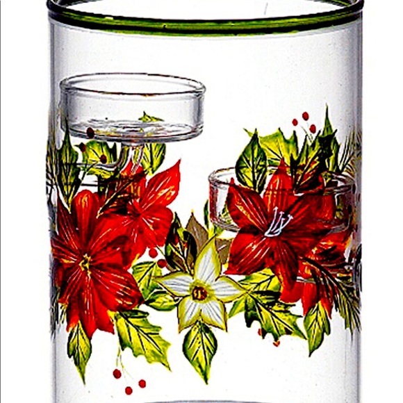 🎄SALE Poinsettia Glass Hurricane Double Hanging Tealight Candle Holder 6" high - Picture 4 of 11